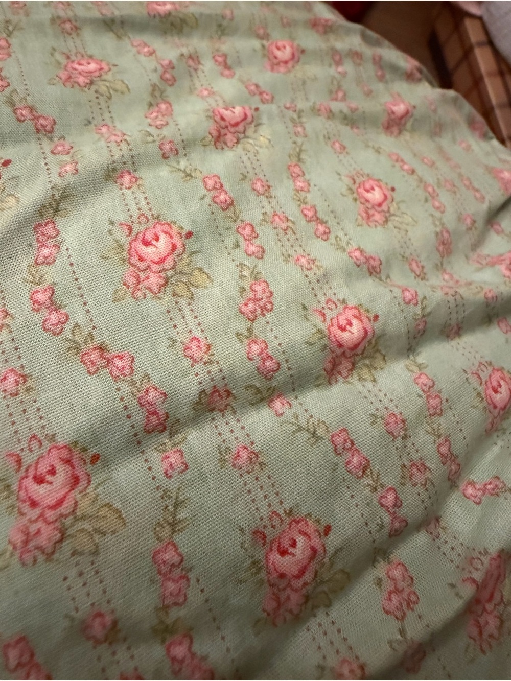 Vintage Floral Print Fabric in Mint and Pink Crib Skirt